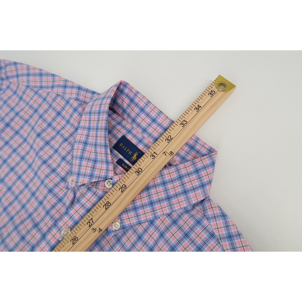 Ralph Lauren Button Down Shirt Mens Large Slim Fit Pink Blue Plaid Long Sleeve - Picture 12 of 12